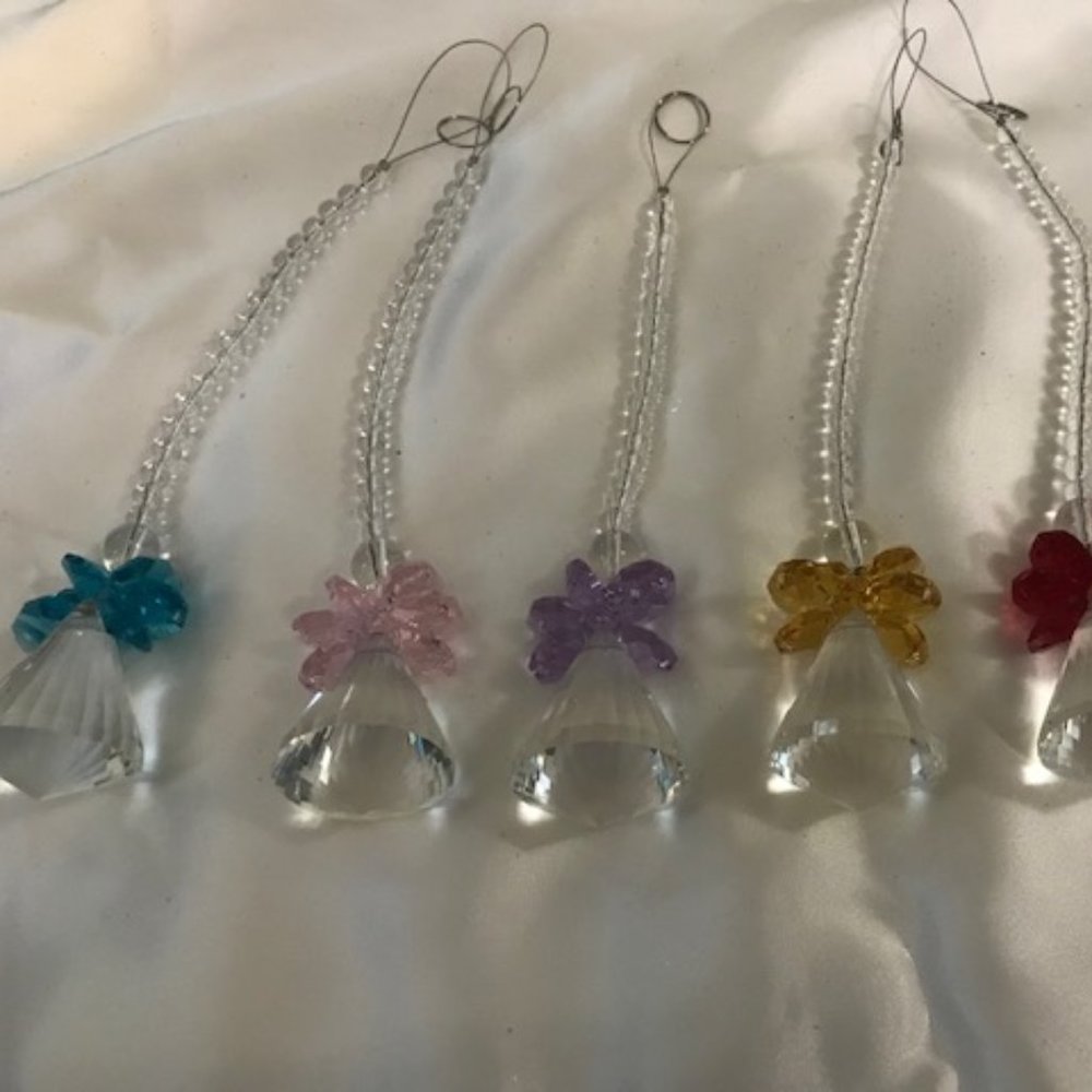 ROCKCLOUD 6 HANGING CLEAR CRYSTAL POINT JINGLE BELL ORNAMENTS/SUNCATCHERS